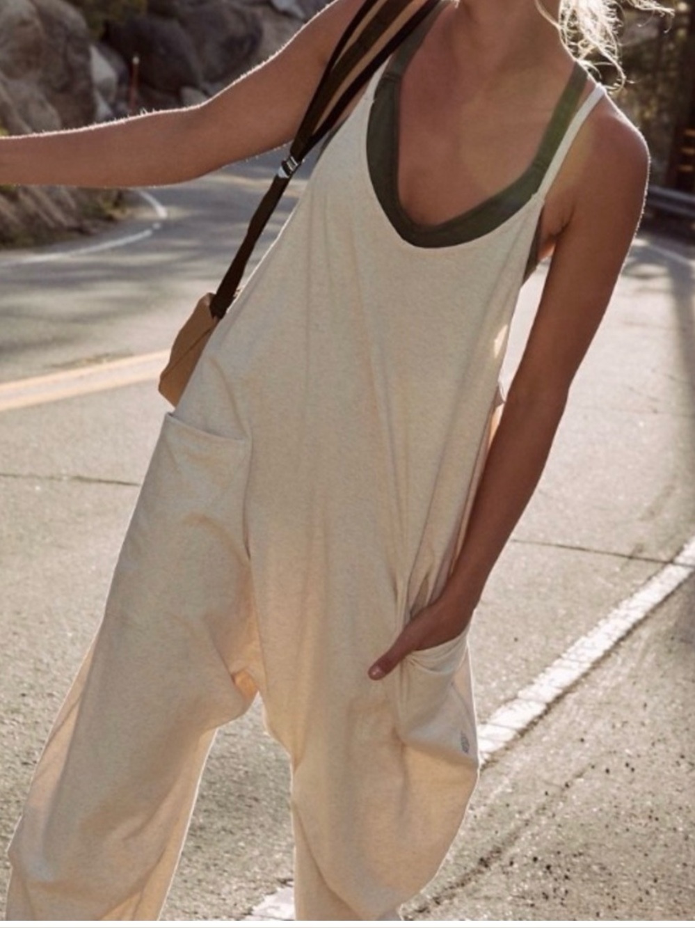 Free People Cream Hot Shot Tank Romper